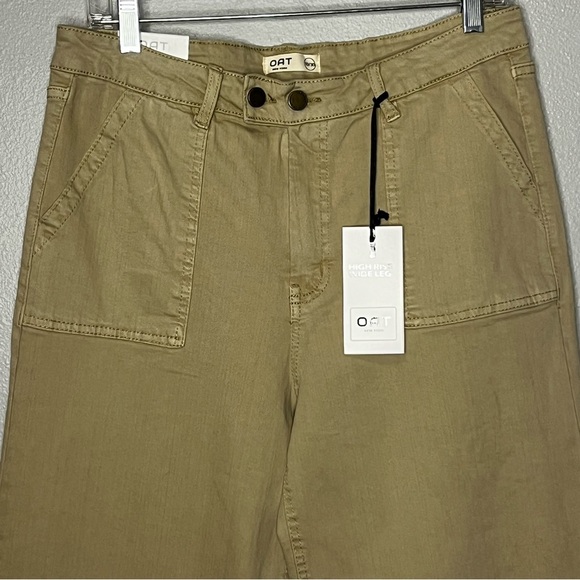 OAT High Waisted Wide Leg Khaki Pants Women 10/30 Tan Pockets NWT Loose Fit - Picture 2 of 10